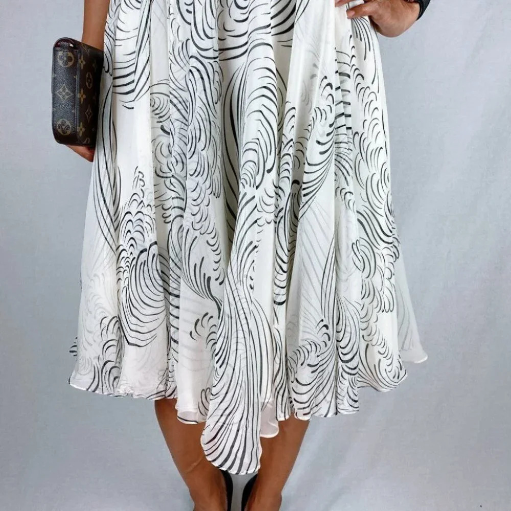 Marchesa Notte White Black Strapless Midi Dress $795 - Picture 4 of 11